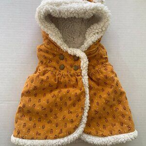 Aspen Kids mustard yellow floral print corduroy hooded baby vest faux fur 6-9 mo